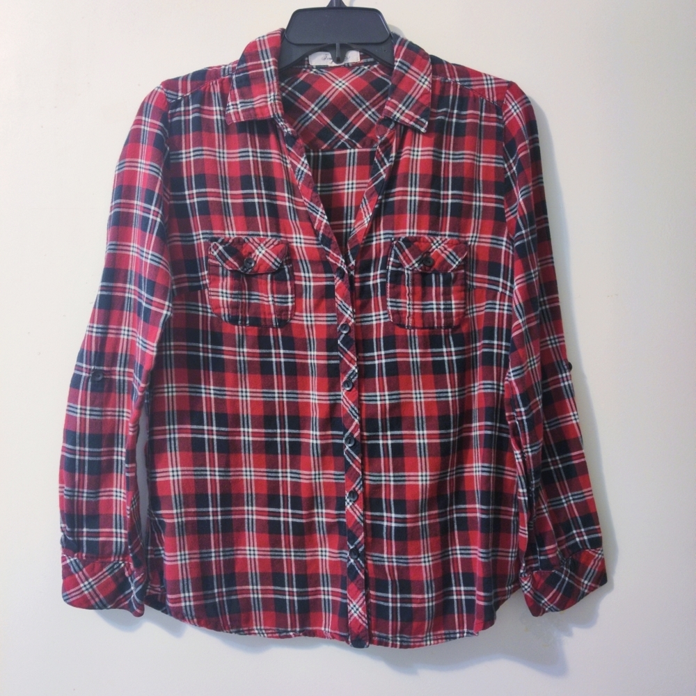 Forever 21 Plaid Shirt Red Black Large